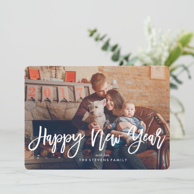Happy New Year Script Photo Holiday Card