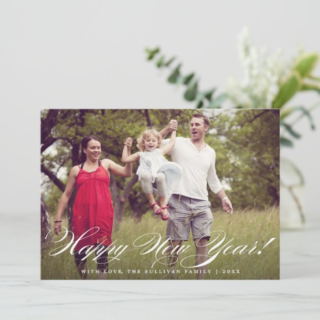 Elegant Script | Happy New Year Photo Flat Card