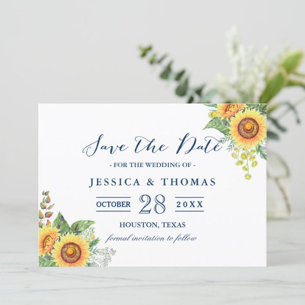 Rustic Sunflowers Navy Blue Wedding Save The Date
