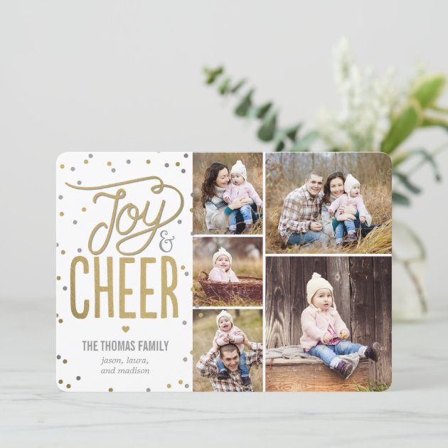 Joy And Cheer Collage Holiday Photo Card
