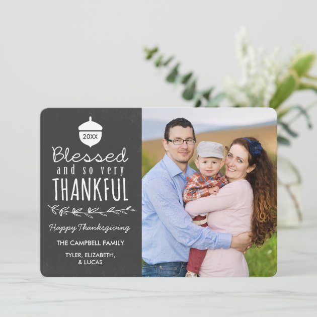 Chalkboard Blessed Thanksgiving Photo Card