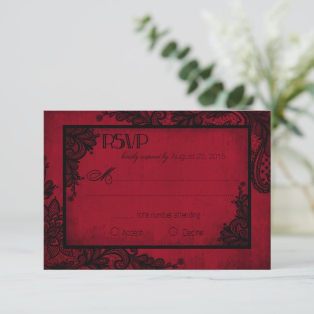 Red and Black Lace Gothic RSVP Card