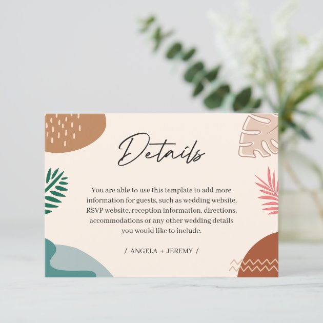 Geometric Abstract Summer Tropical Wedding Details Enclosure Card