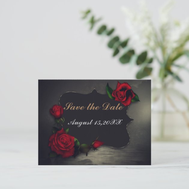 Gothic Save the Date Heart Rose Dark Romance Announcement Postcard