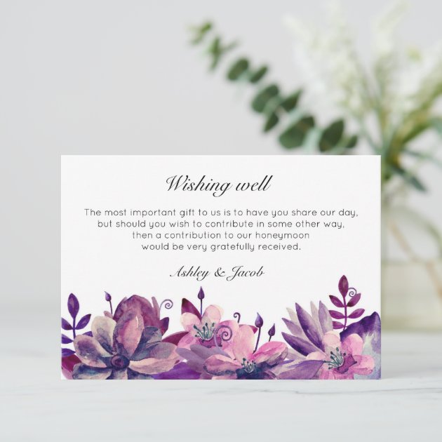 Floral Wishing Well. Wedding Inserts. Purple Enclosure Card