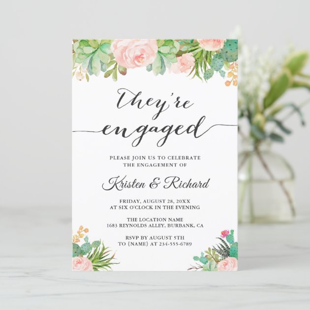 They're Engaged Succulent Cactus Floral Engagement Announcement