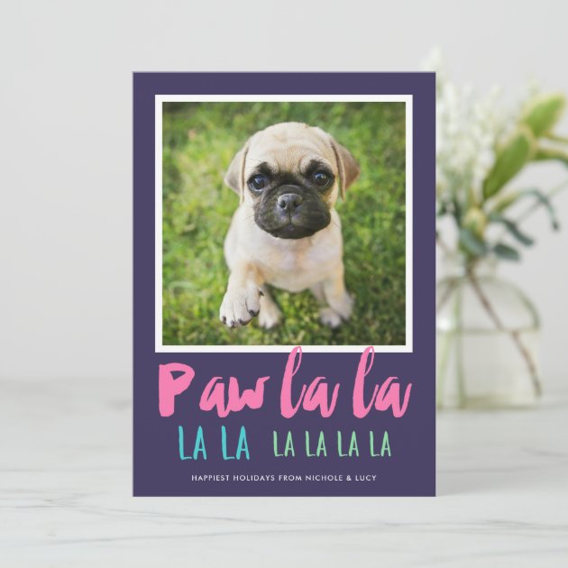 Paw La La Pet Photo Holiday Card | Purple Pink