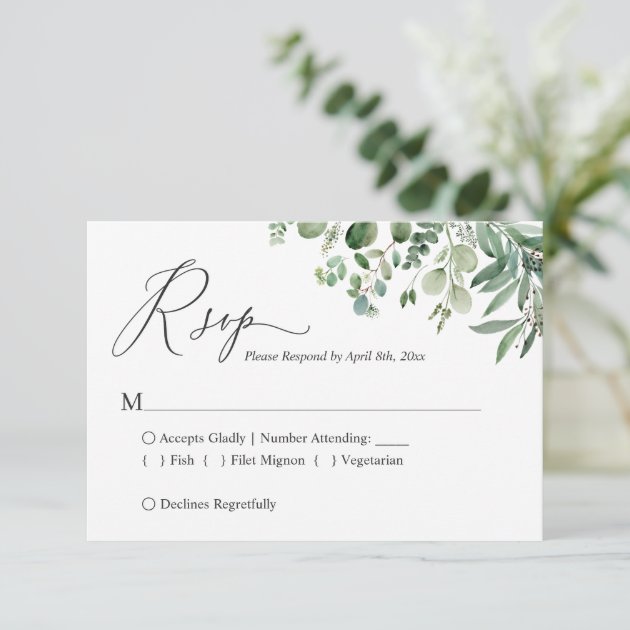 Greenery Eucalyptus Leaves Wedding RSVP Card