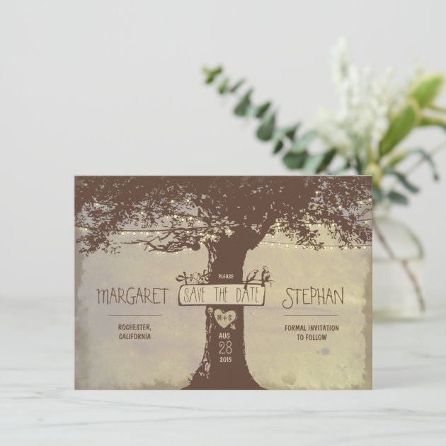 Rustic Tree And String Lights Save The Date Card