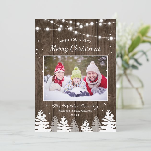 Pines Trees Snow Woodland Merry Christmas Photo Holiday Card (front side)