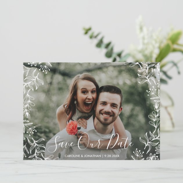 Photo Save The Date Hand Drawn Petite Flowers