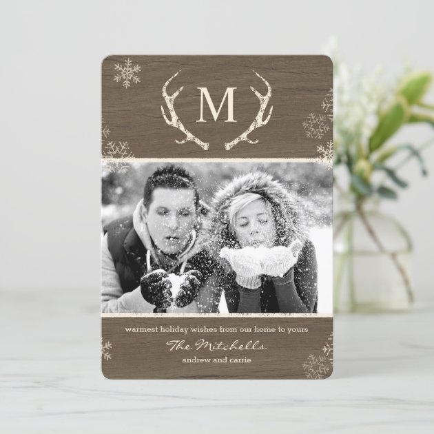 Rustic Antlers Holiday Photo Card Christmas Card