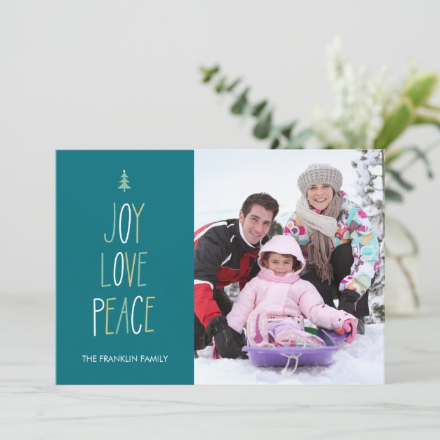 Joy, Love & Peace Hand Lettered Holiday Photo Card