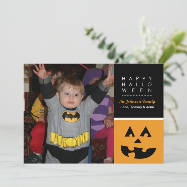 Happy Halloween Square Pumpkin Photo Card