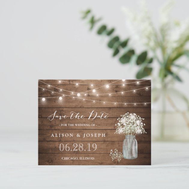 (USPS) Baby's Breath String Lights Save The Date Announcement Postcard