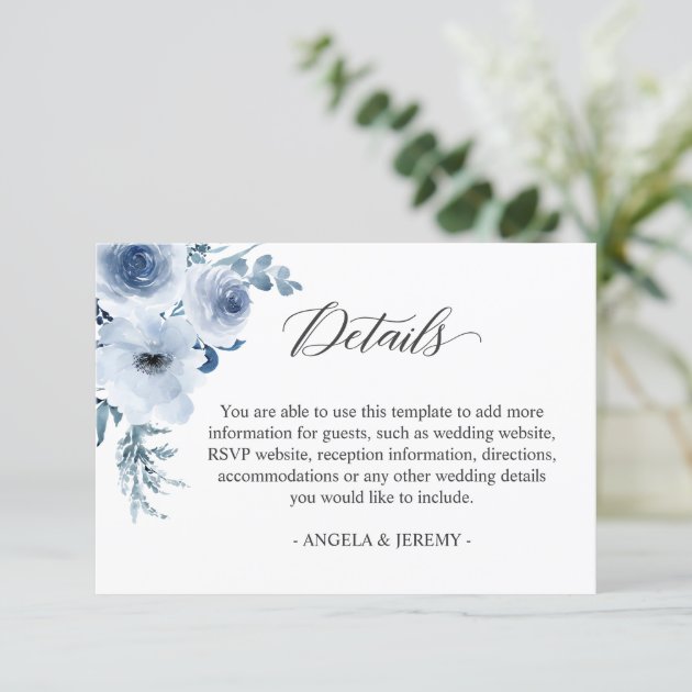 Bohemian Dusty Blue Floral Wedding Details Enclosure Card