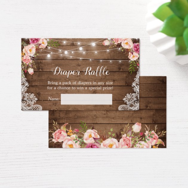 Rustic Floral String Lights Lace Diaper Raffle Business Card