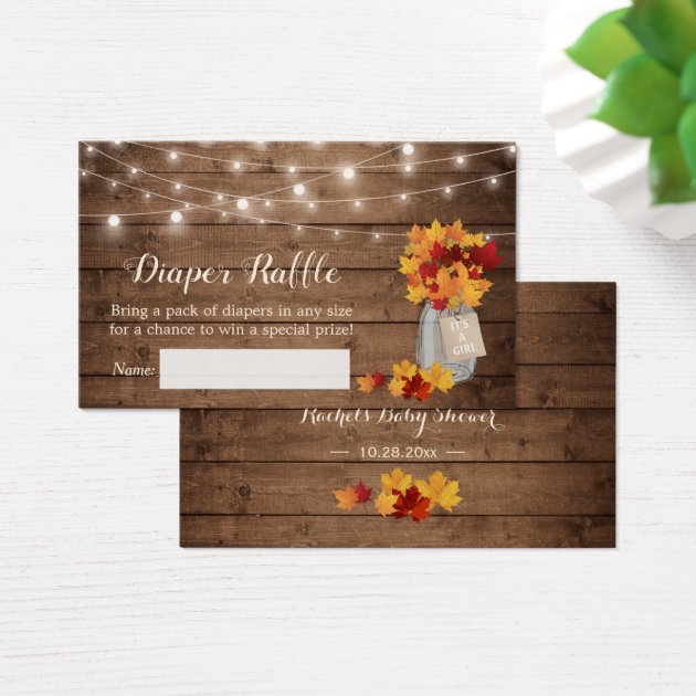 Rustic Autumn Leaves String Lights Diaper Raffle Business Card