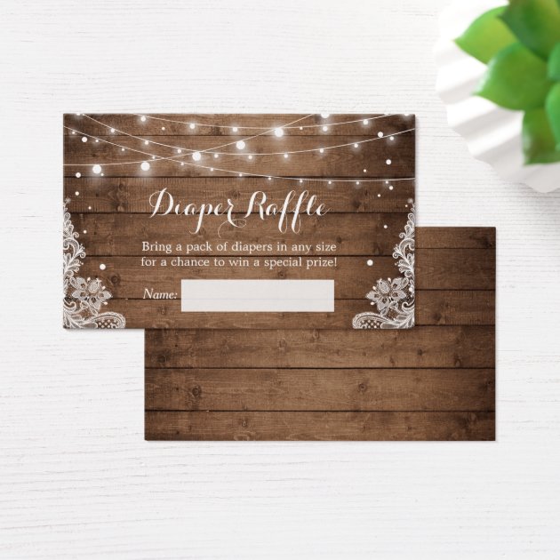 Rustic Winter String Lights Lace Diaper Raffle