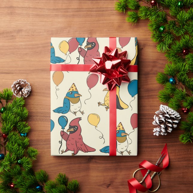 Happy Bird Day Cartoon Birds Themed Birthday Wrapping Paper (Holiday Gift)