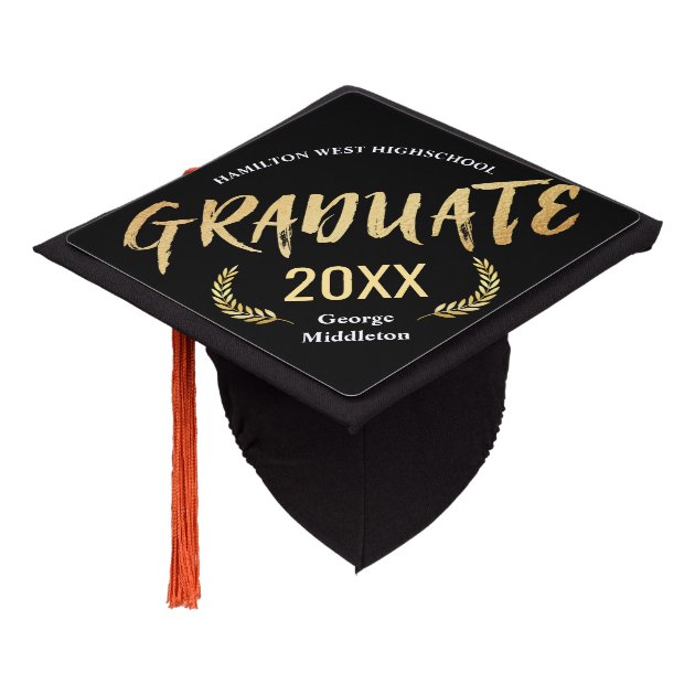 Golden Laurel Wreath Graduate Year Calligraphic Graduation Cap Topper