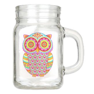Owl Mason Jar - Cute Groovy Colorful Owl Mason Jar