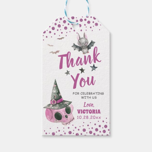 Spooky Pink Skull Bet Halloween Thank You Gift Tags