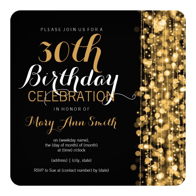 Elegant Gold 30th Birthday Party Sparkles Invitation