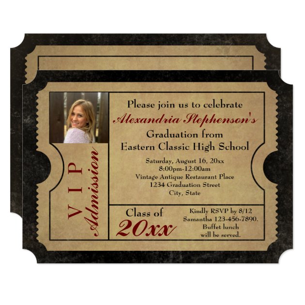Elegant Vintage Admission Ticket Photo Graduation Card