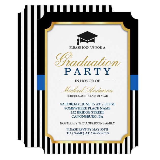 Class Of 2018 Graduation Party Gold Ticket Stripes Invitation