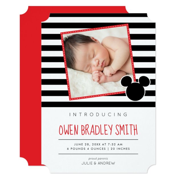 Mickey Mouse Black & Red Photo Birth Announcement