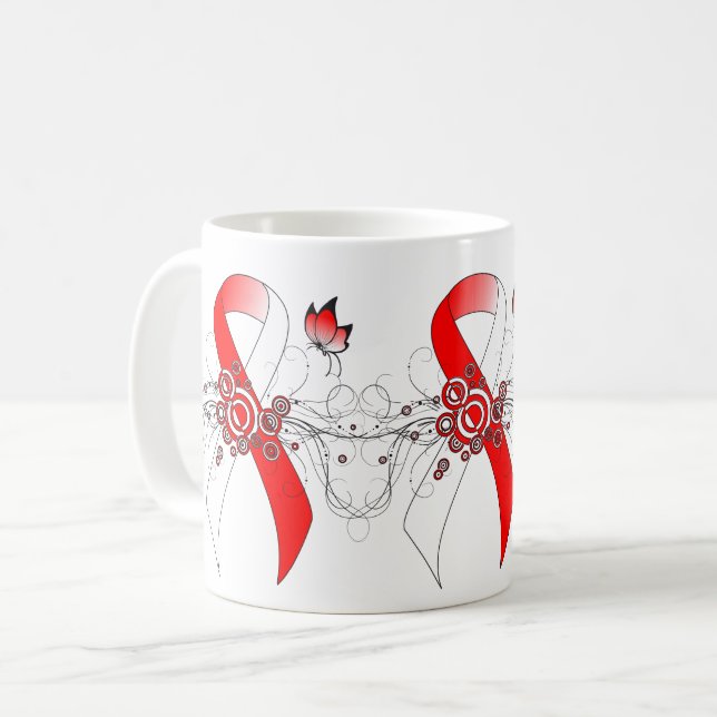 Red and White Ribbon with Butterfly Coffee Mug (Front Left)