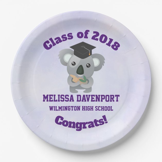 Class Of 20xx Congrat Koala Bear In Graduation Cap Paper Plate