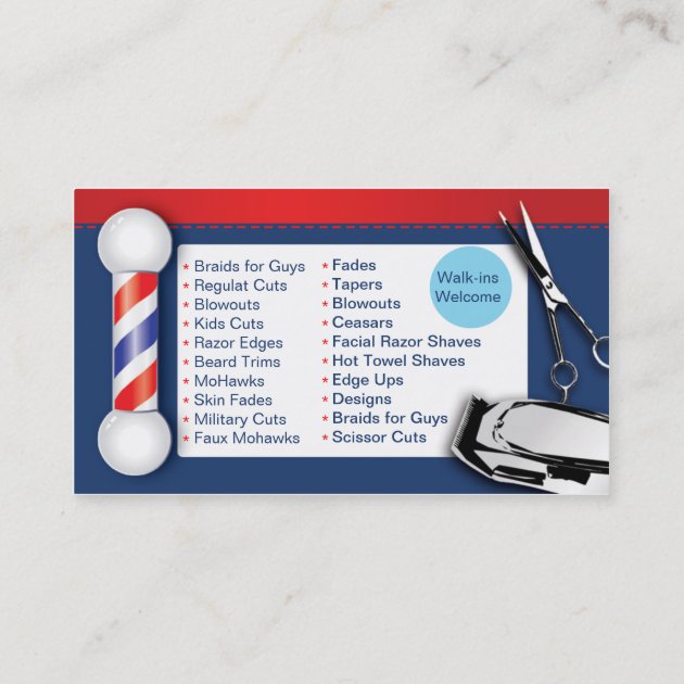 Barber Shop Business Cards (Barber pole clippers) (back side)