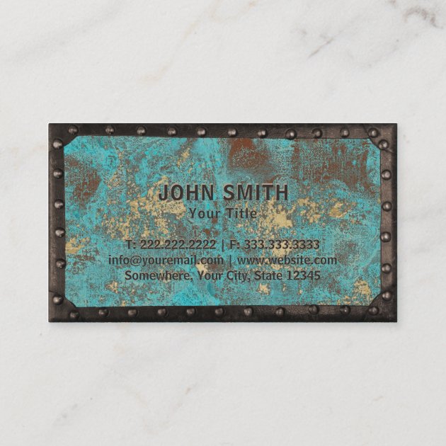 Construction Vintage Monogram Turquoise Copper Business Card (back side)