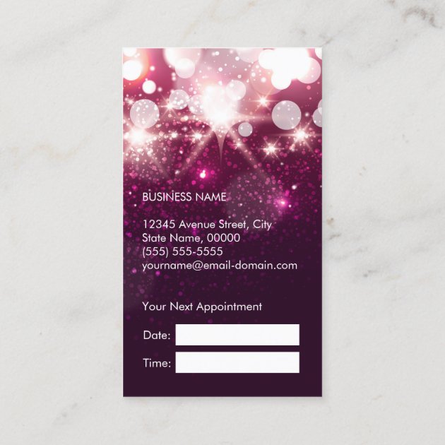 Hair Stylist Appointment Card Pink Glitter Sparkle (back side)