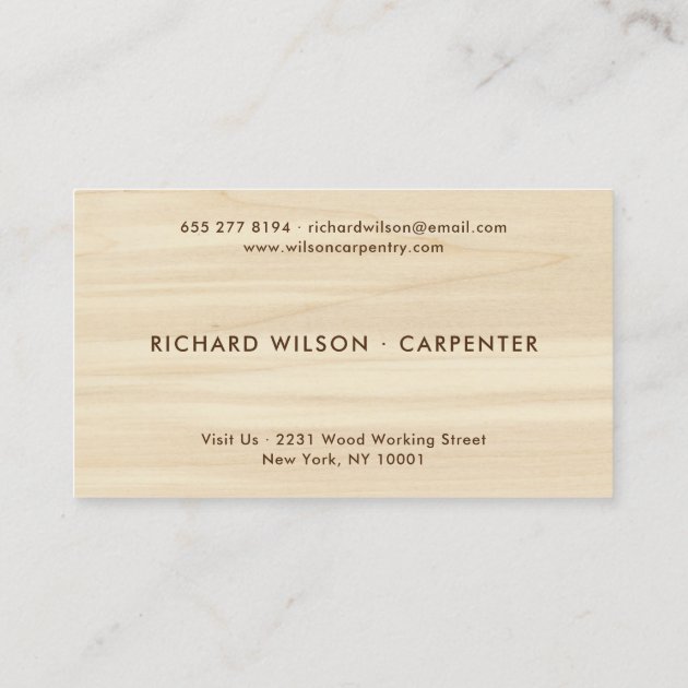 Modern wood grain look professional carpenter logo business card (back side)