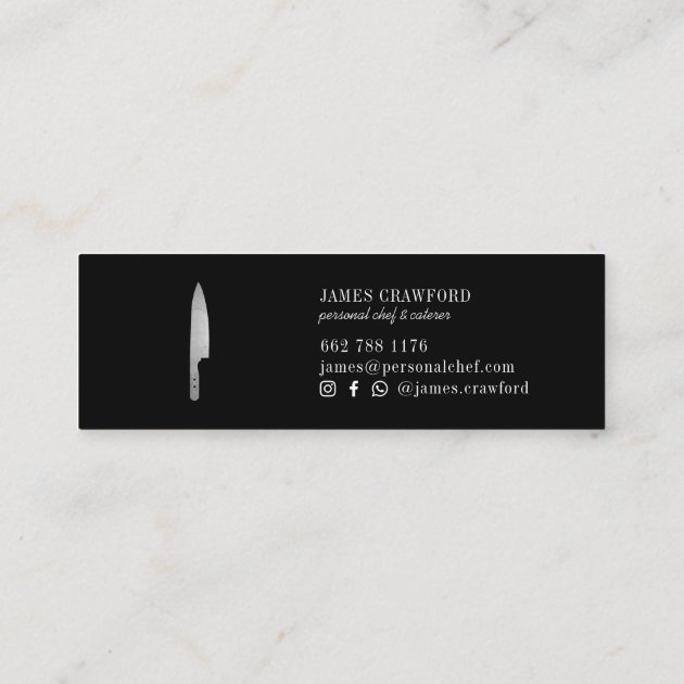 Personal chef silver knife minimalist catering mini business card (back side)