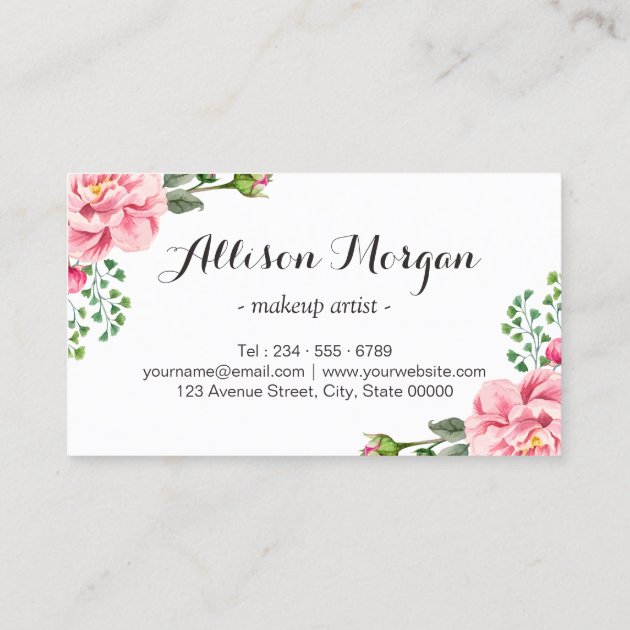 Makeup Artist Modern Script Girly Floral Wrapping Business Card (back side)