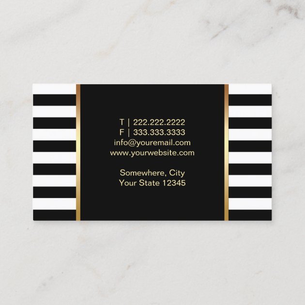 Makeup Artist Red Lips Modern Black White Stripes Business Card (back side)