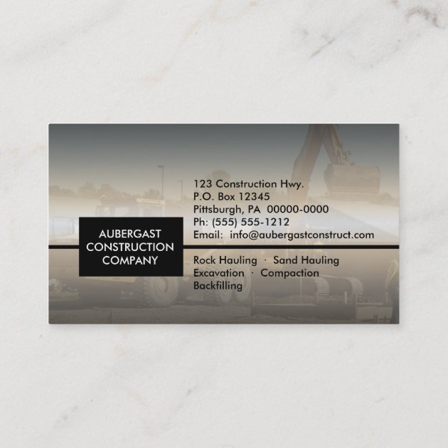 Dirt | Soil Construction Company Hauling Business Business Card (back side)
