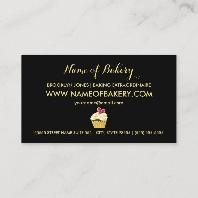 Elegant FAUX Gold Cupcakery and Pink Bokeh Heart Business Card (back side)