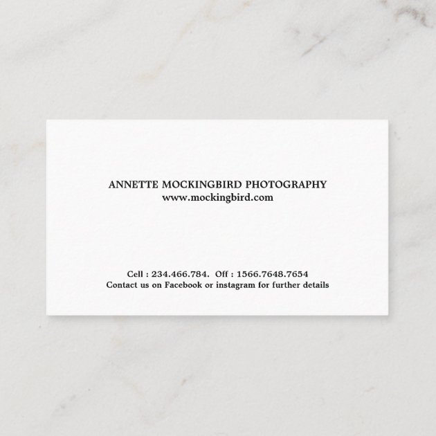Modern Simple Minimalist Photography Business Card (back side)
