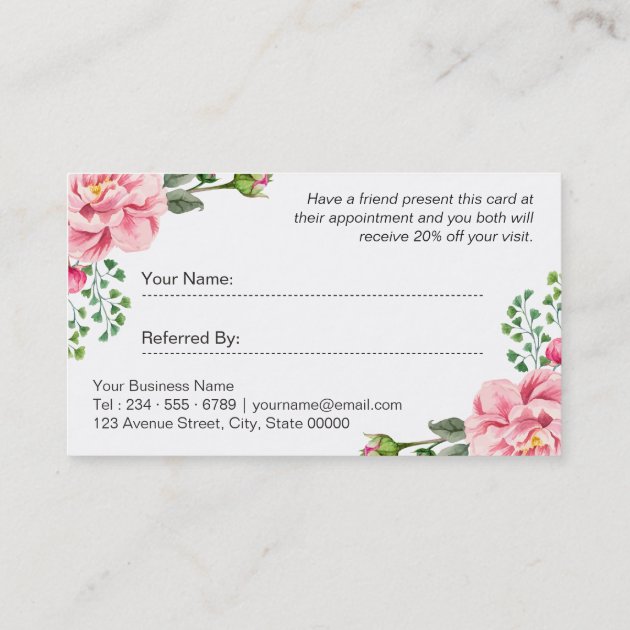 Romantic Girly Floral Wrapping Referral Card (back side)