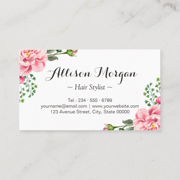 Hairstylist Hair Stylist Romantic Floral Wrapping Business Card (back side)