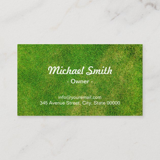 Mowing Lawn Care Green Field Grass Blue Sky Business Card (back side)