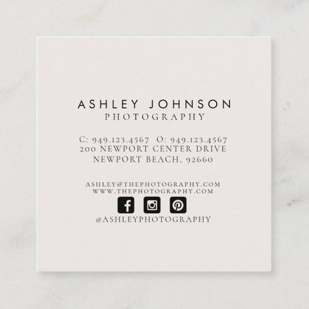 Copper Monogram Watercolor Pink Floral Square Square Business Card (back side)