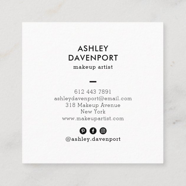 Abstract pink and gold glitter brushstrokes makeup square business card (back side)