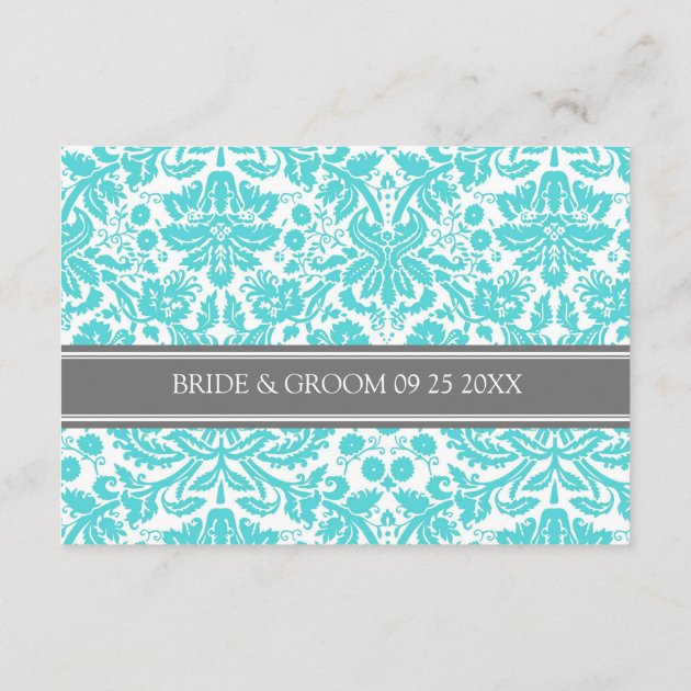 Wedding Direction Cards Aqua Grey Damask