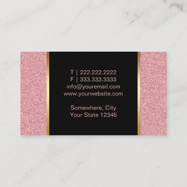 Makeup Artist Rose Gold Glitter Lips Modern Salon Business Card (back side)